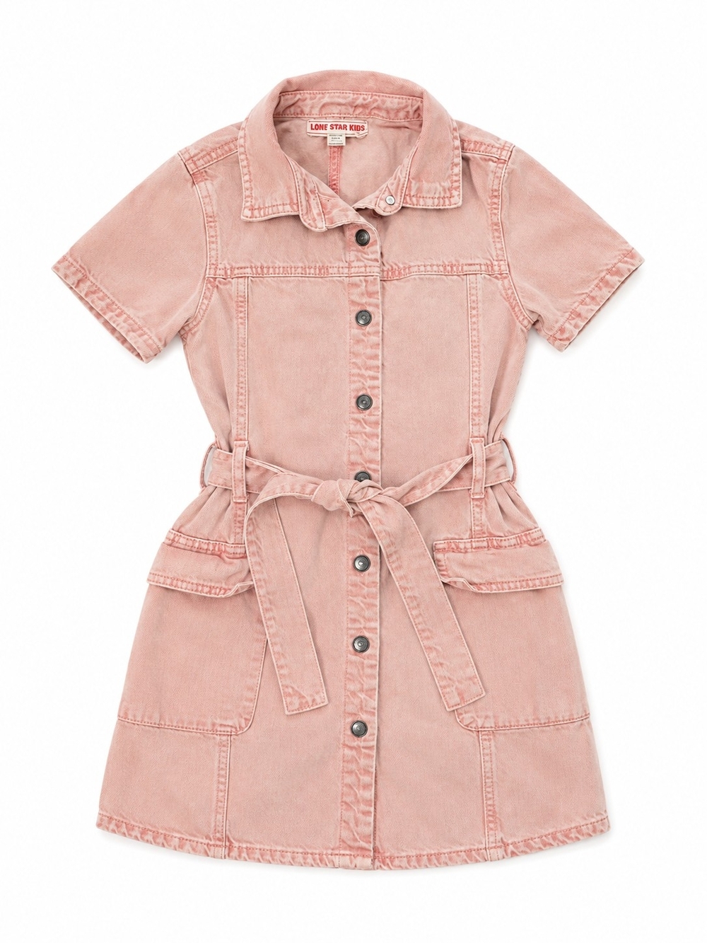 Lone Star Kids Light Pink Tie-Waist Denim Dress, Kids Size 8
